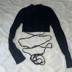 Hot Miami Styles Strappy Black Long Sleeve Top